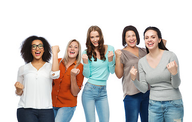Image showing group of happy different women celebrating victory