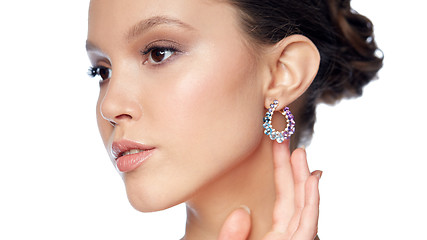 Image showing close up of beautiful woman face with earring