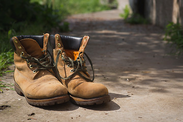 Image showing leather shoes light color with dark laces