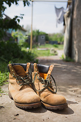 Image showing leather shoes light color with dark laces