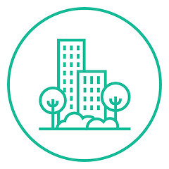 Image showing Residential building with trees line icon.