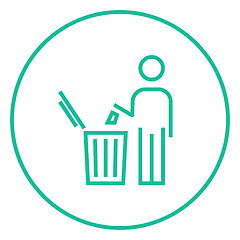 Image showing Man throwing garbage in a bin line icon.