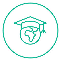 Image showing Globe in graduation cap line icon.