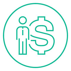 Image showing Businessman standing beside the dollar symbol line icon.