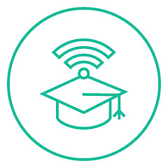 Image showing Graduation cap with wi-fi sign line icon.