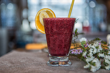 Image showing smoothie from blueberry banana and orange juice