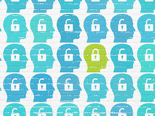 Image showing Business concept: head with padlock icon on wall background