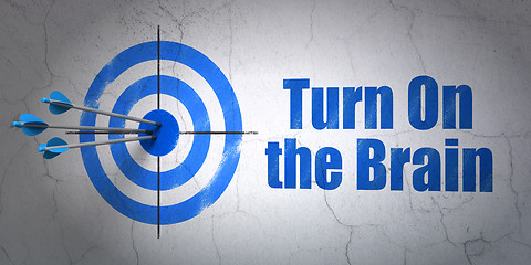 Image showing Education concept: target and Turn On The Brain on wall background