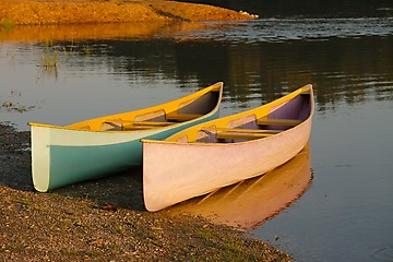 Image showing Canoes on the Riverside