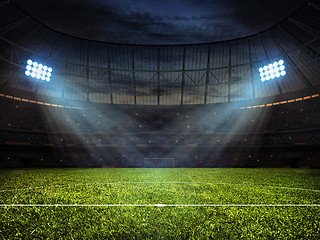 Image showing Soccer football stadium with floodlights