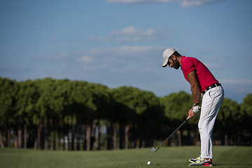 Image showing golf player hitting long shot