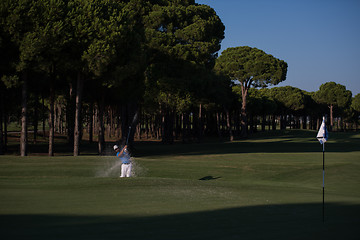 Image showing pro golfer hitting a sand bunker shot