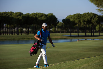 Image showing golfer  walking and carrying bag