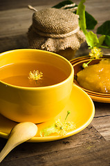 Image showing Still life with linden tea and honey