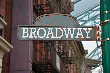 Image showing Street sign on the corner of Broadway