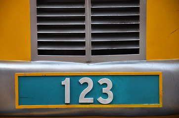 Image showing Number plate with 123 number