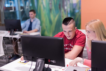 Image showing technology students group in computer lab school  classroom