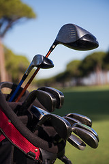 Image showing close up golf bag on course