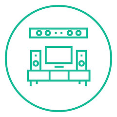 Image showing TV flat screen and home theater line icon.