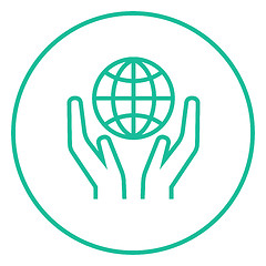 Image showing Two hands holding globe line icon.