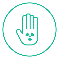 Image showing Ionizing radiation sign on a palm line icon.