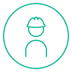 Image showing Worker wearing hard hat line icon.