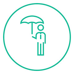 Image showing Businessman with umbrella line icon.