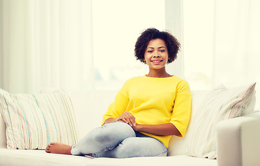 Image showing happy african american young woman at home
