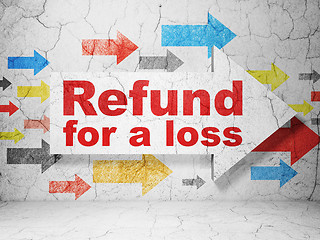 Image showing Insurance concept: arrow with Refund For A Loss on grunge wall background