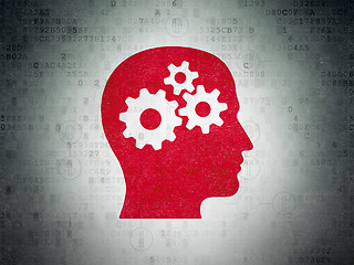 Image showing Business concept: Head With Gears on Digital Data Paper background