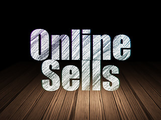 Image showing Advertising concept: Online Sells in grunge dark room