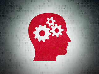 Image showing Studying concept: Head With Gears on Digital Data Paper background