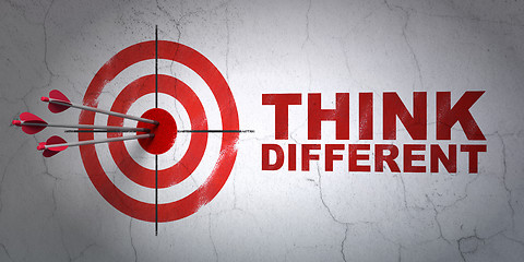 Image showing Learning concept: target and Think Different on wall background
