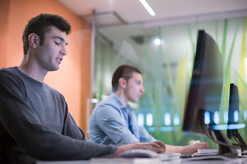 Image showing technology students group working  in computer lab school  class