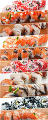 Image showing Assorted delicious sushi rolls collage 