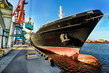 Image showing Port cranes and transport ship