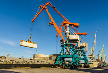 Image showing Port cranes and transport ship