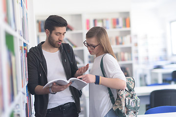 Image showing students couple  in school  library