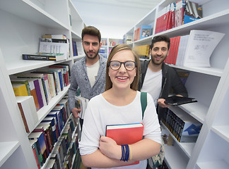 Image showing students group  in school  library