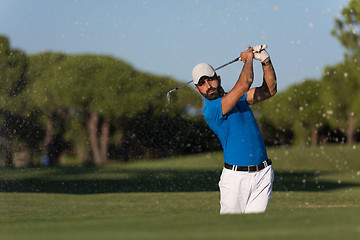 Image showing pro golfer hitting a sand bunker shot