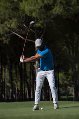 Image showing golf player hitting shot