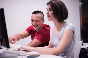 Image showing technology students group working  in computer lab school  class