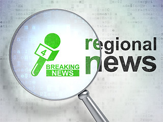 Image showing News concept: Breaking News And Microphone and Regional News with optical glass