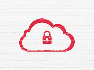 Image showing Cloud networking concept: Cloud With Padlock on wall background