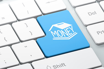 Image showing Banking concept: Money Box on computer keyboard background