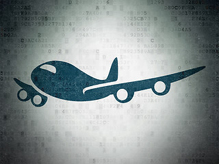 Image showing Vacation concept: Airplane on Digital Data Paper background