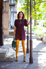 Image showing woman in a fashion burgundy dress