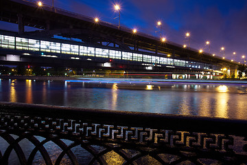 Image showing night landscape with Luzhnetsky metro bridge