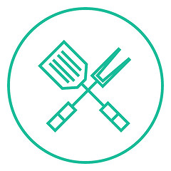 Image showing Kitchen spatula and big fork line icon.