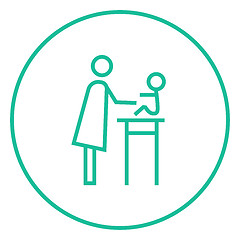 Image showing Woman taking care of baby line icon.